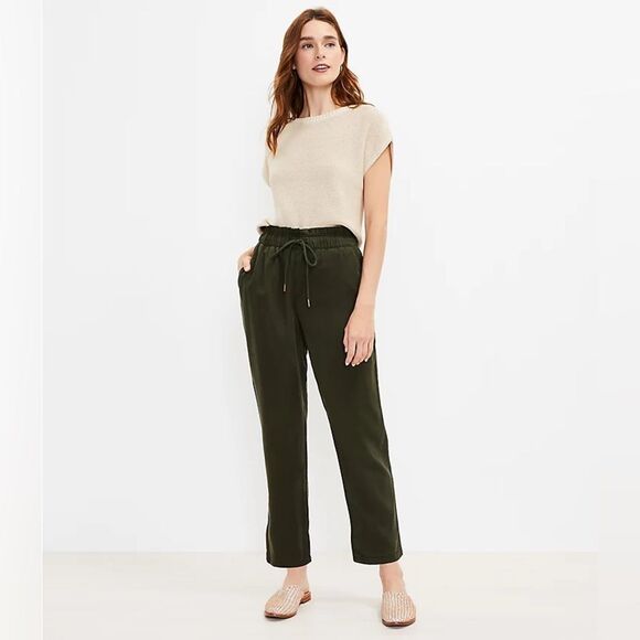 Loft Hunter Green Drawstring Paperbag Waist Emory Taper Pants - Picture 1 of 7